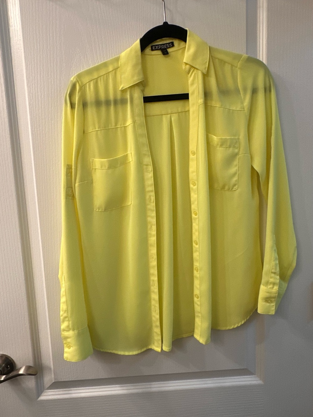 Express Sheer Yellow Button-Down Shirt